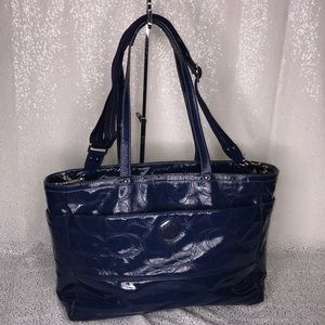 COACH Navy Blue Patent Leather Diaper Bag Large
